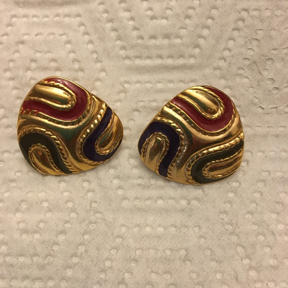 Triangle Shape Multi Colored Swirl Earrings - image 1